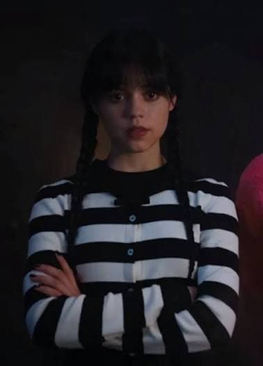 Wednesday Addams Black & White Striped Cardigan