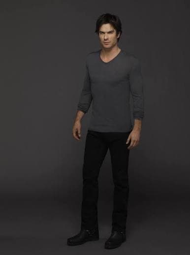 Damon Salvatore Amazon Essentials Black Long-Sleeve Henley Shirt