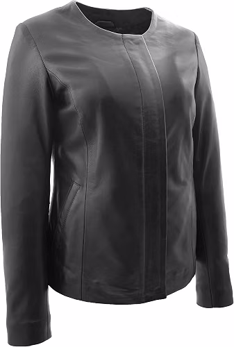 Black Collarless Leather Jacket